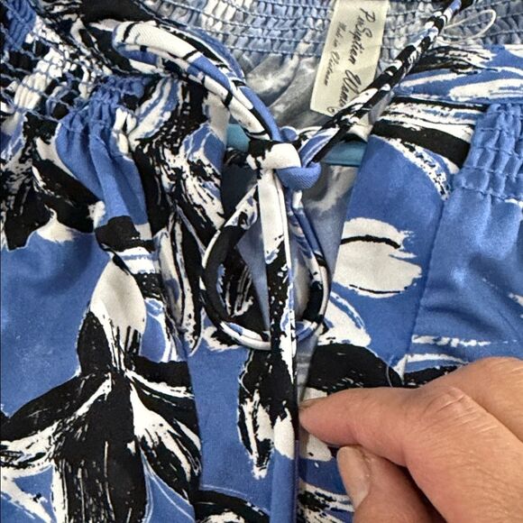 PerSeption Concept Blue Dress with Black and White Floral Design Size 1X - Picture 6 of 8